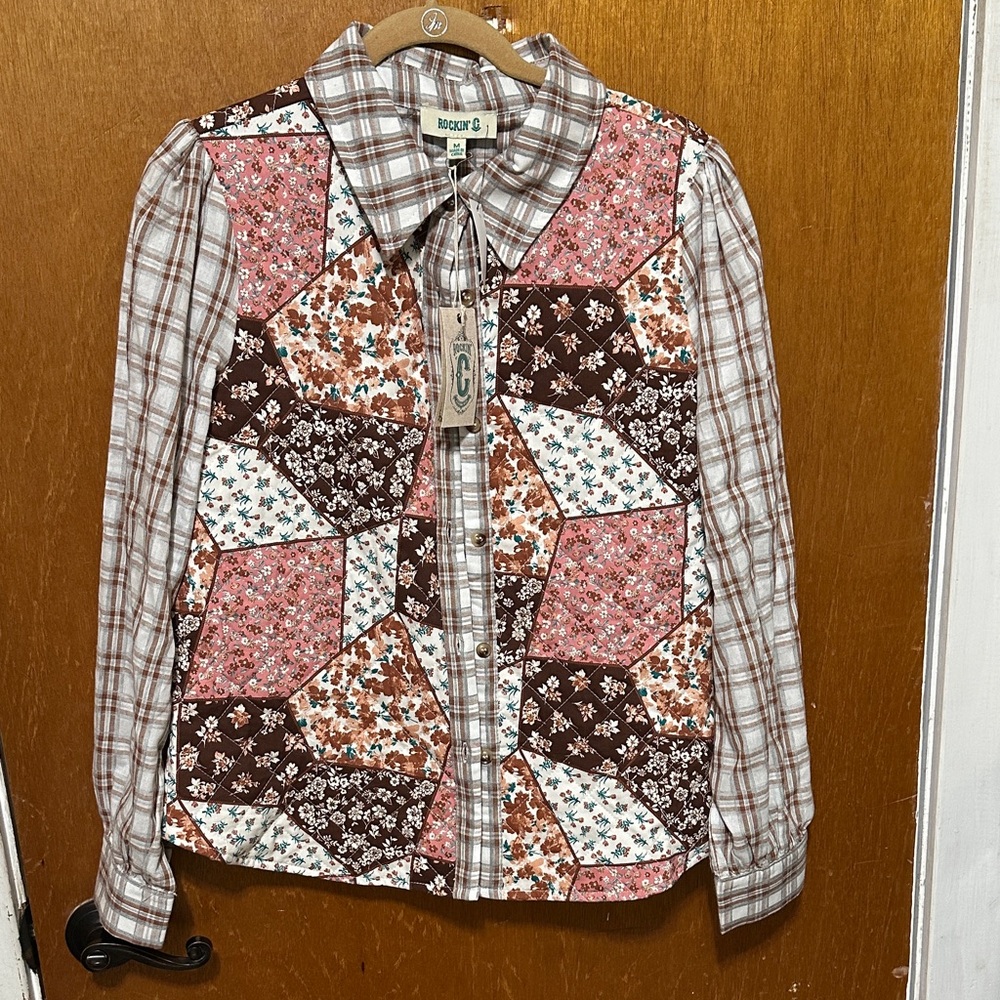 Rockin C Floral and Plaid Patchwork Shirt